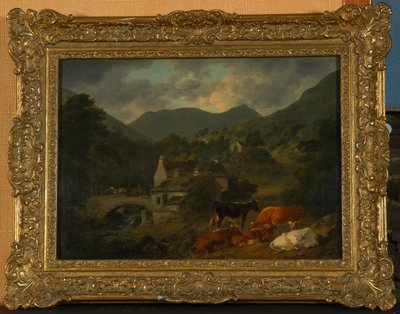 Buttermere Brug en Kerk vanaf The Fish Inn, 1813 door Julius Caesar Ibbetson